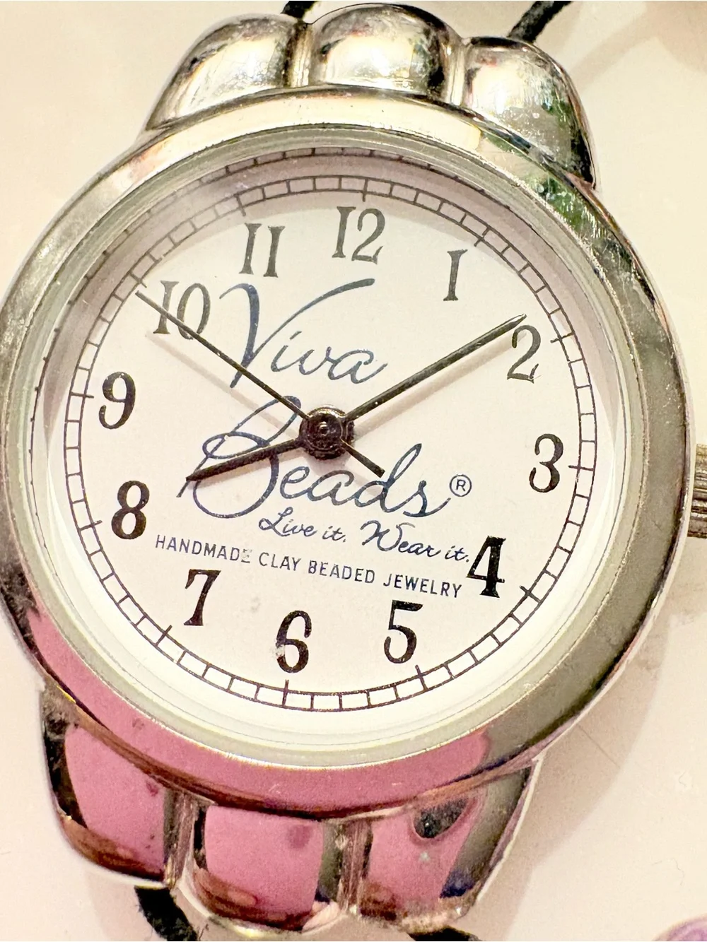 Viva Beads Women's Analog Quartz Beaded Bracelet Watch White Dial Silver Tone